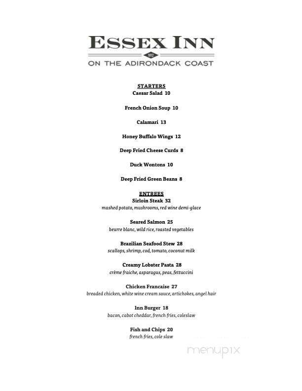 Essex Inn on the Adirondack Coast - Essex, NY menu_pic