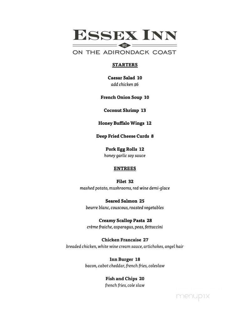 Essex Inn on the Adirondack Coast - Essex, NY menu_pic