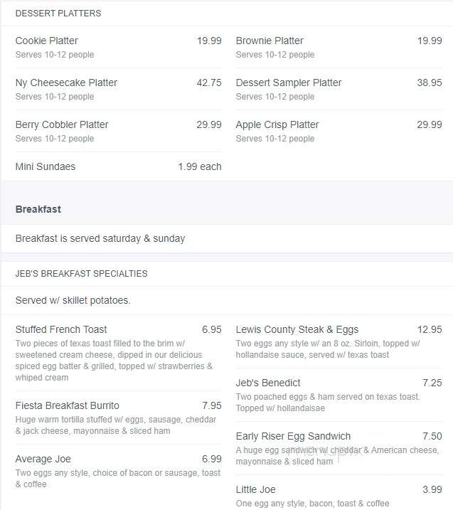 Jebs - Lowville, NY menu_pic