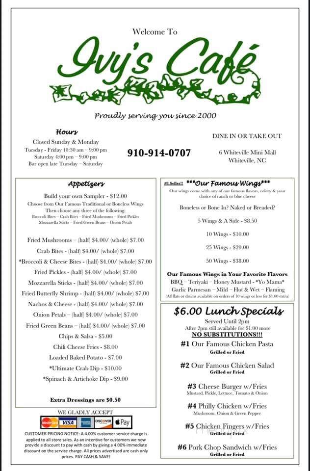 Ivy's Cafe - Whiteville, NC menu_pic