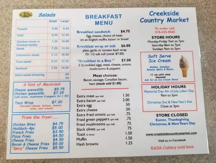 Creekside Country Market - Montoursville, PA menu_pic