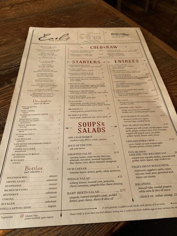 Earl's Restaurant - Lahaska, PA menu_pic