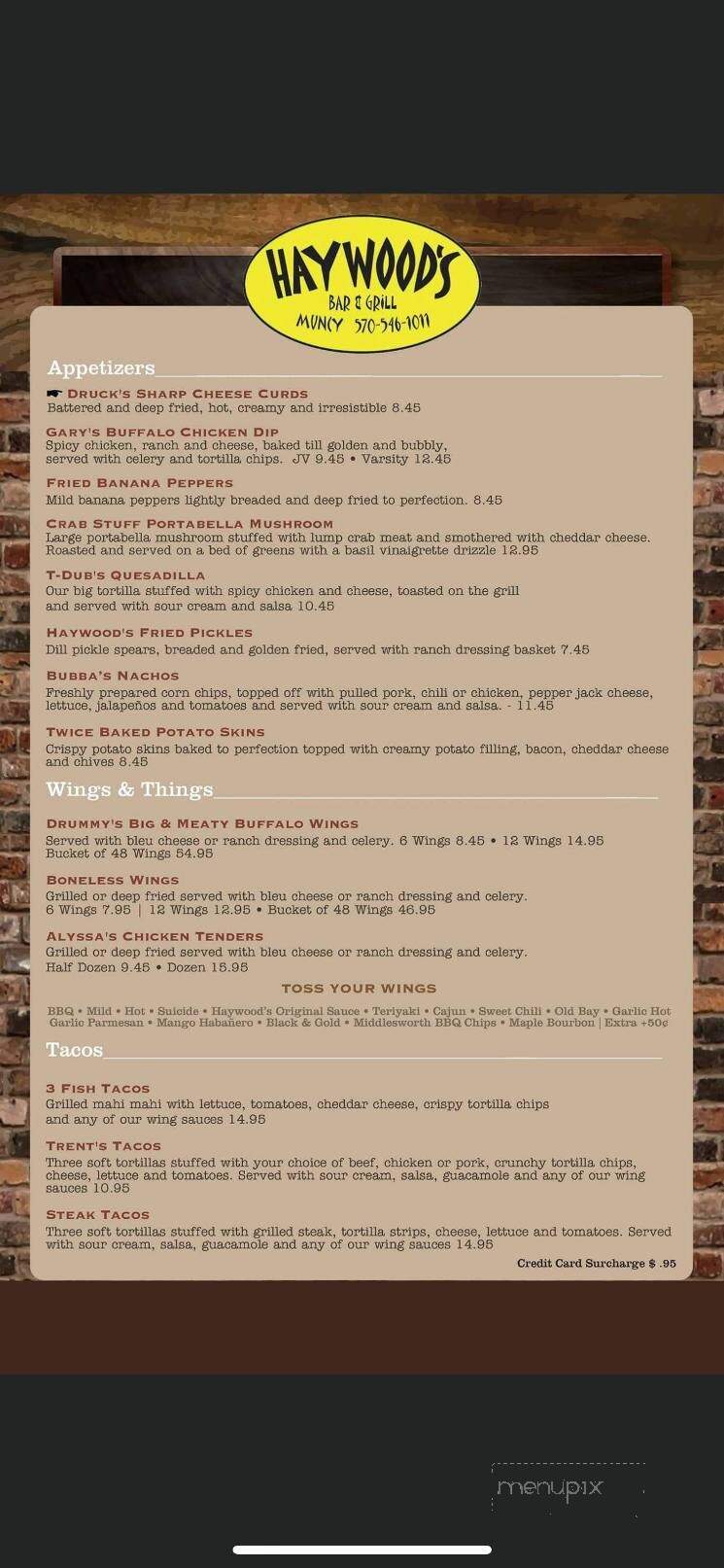 Haywood's Bar & Grill - Muncy, PA menu_pic