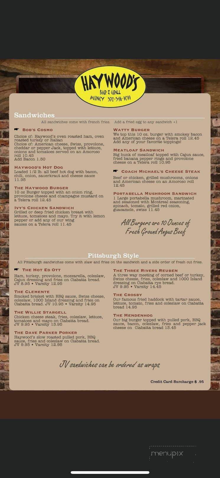 Haywood's Bar & Grill - Muncy, PA menu_pic