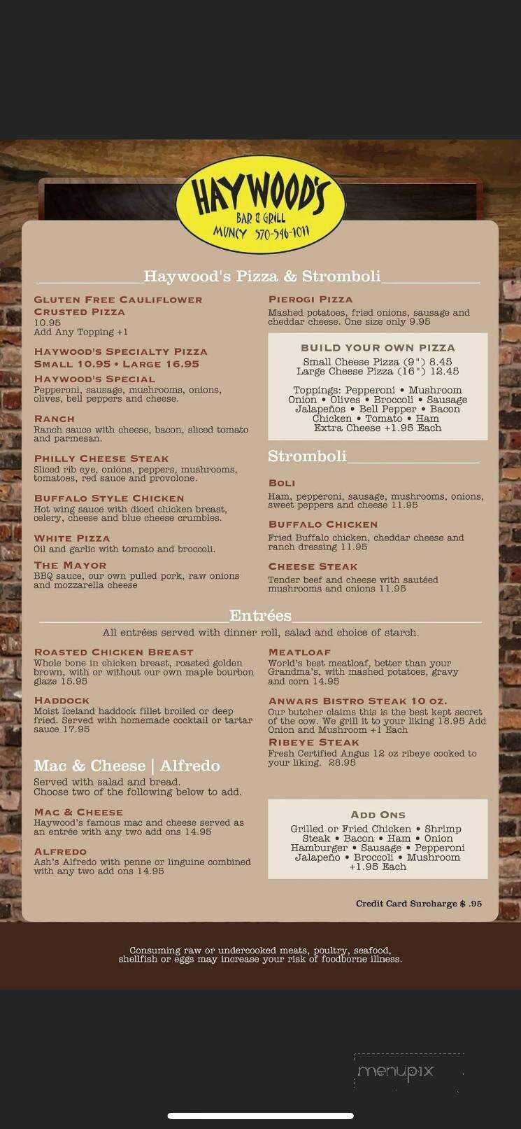 Haywood's Bar & Grill - Muncy, PA menu_pic