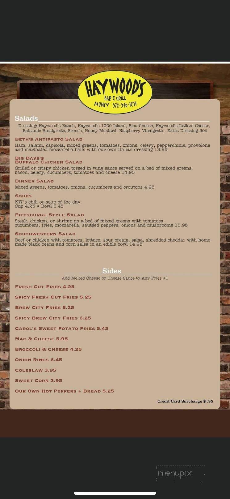 Haywood's Bar & Grill - Muncy, PA menu_pic
