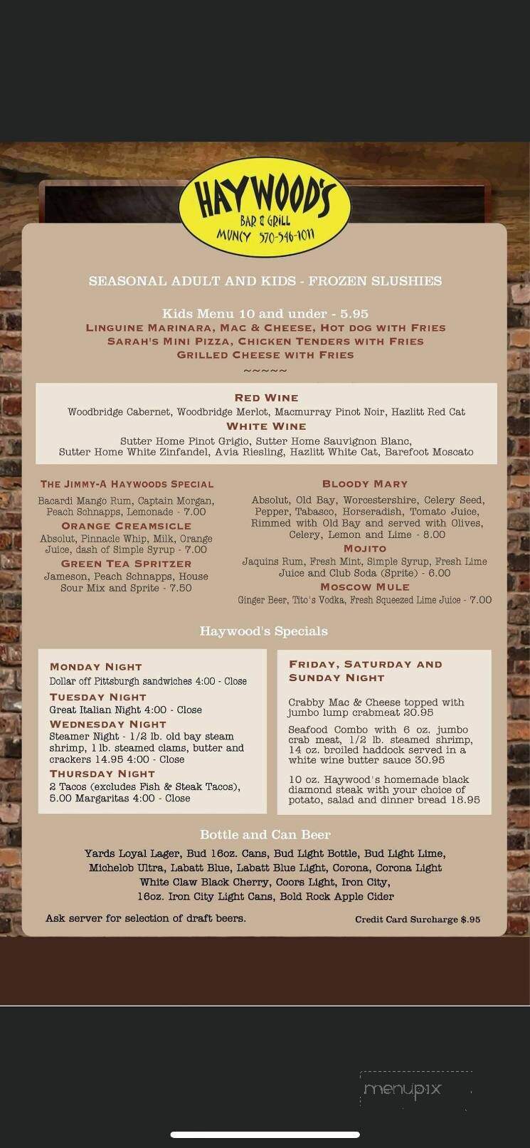 Haywood's Bar & Grill - Muncy, PA menu_pic