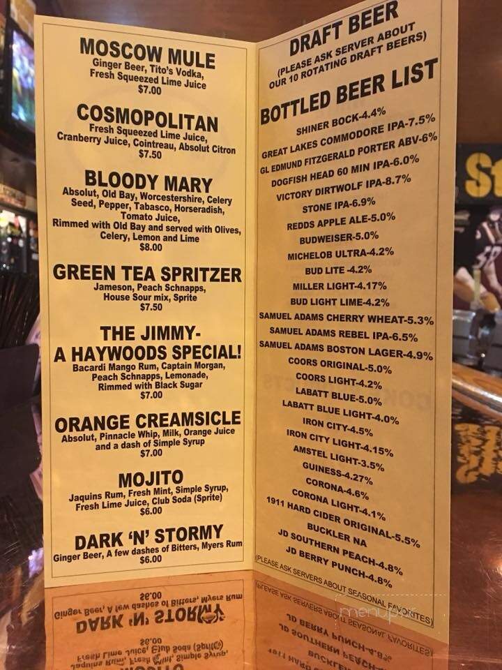 Haywood's Bar & Grill - Muncy, PA menu_pic