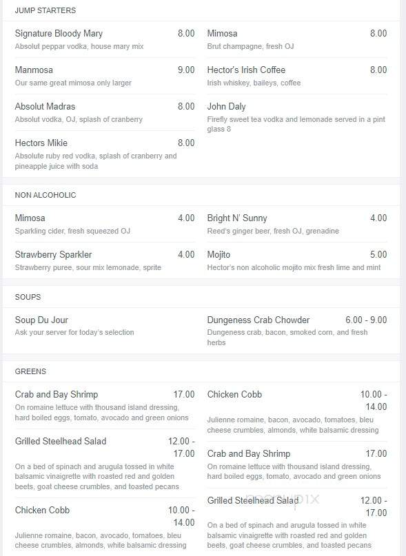 Hector's Restaurant - Erie, PA menu_pic