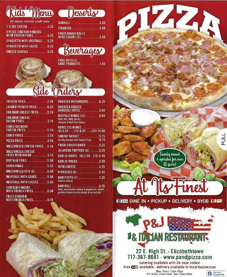 P & J Pizza - Elizabethtown, PA menu_pic