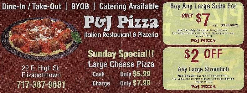 P & J Pizza - Elizabethtown, PA menu_pic