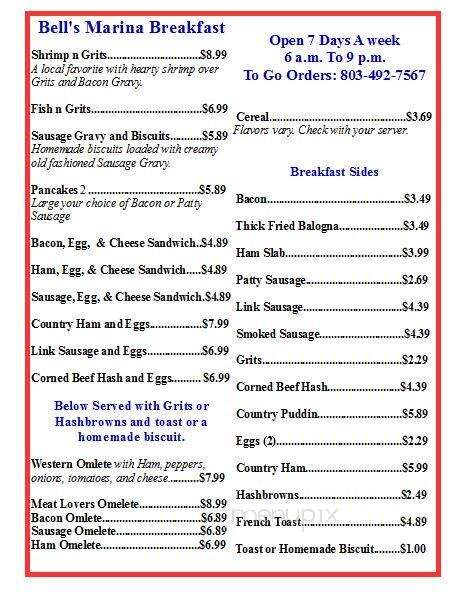 Bells Marina Restaurant - Eutawville, SC menu_pic