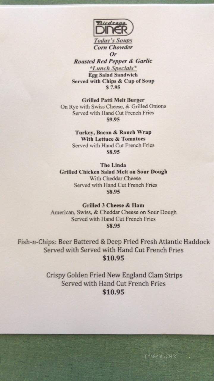 Birdseye Diner - Castleton, VT menu_pic