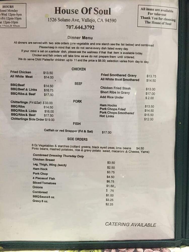 House Of Soul - Vallejo, CA menu_pic