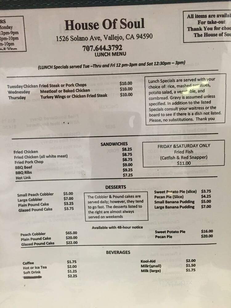 House Of Soul - Vallejo, CA menu_pic