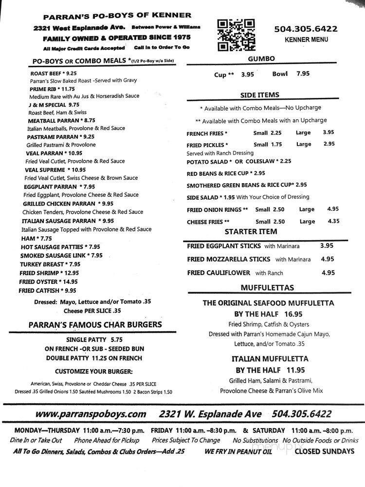 Parran's Poboy - Kenner, LA menu_pic