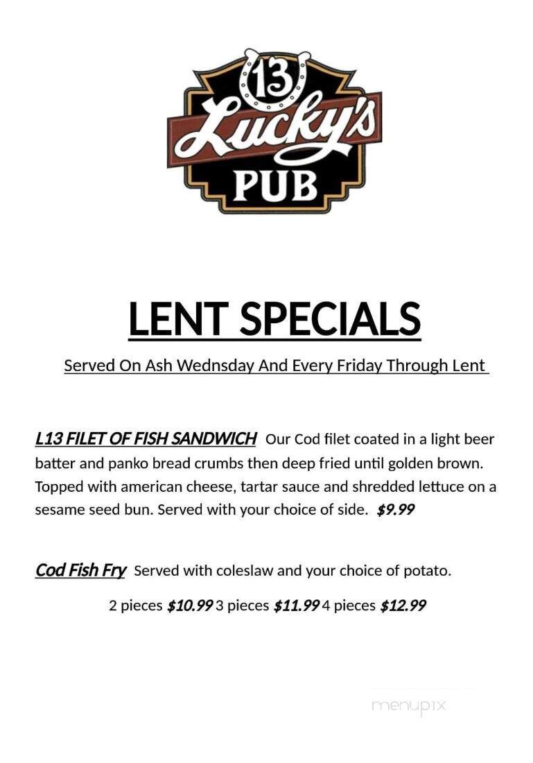 Lucky's 13 Pub - Roseville, MN menu_pic