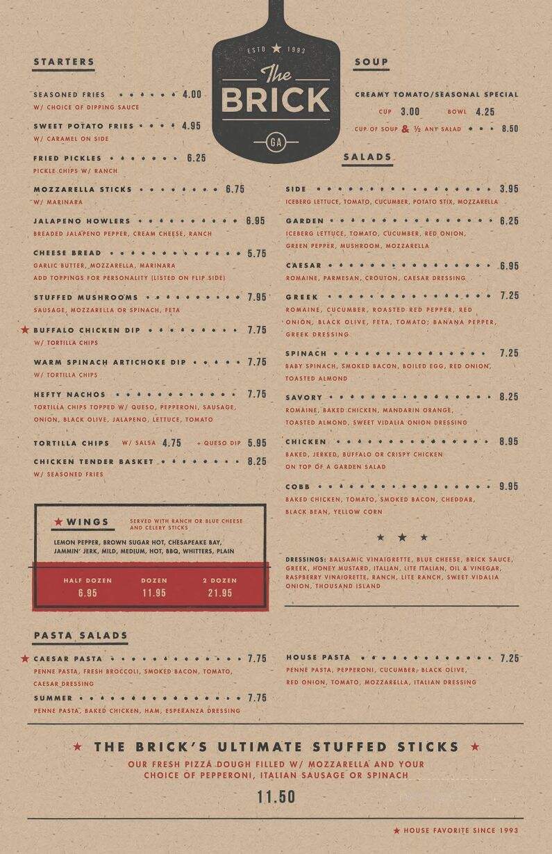 The Brick - Macon, GA menu_pic