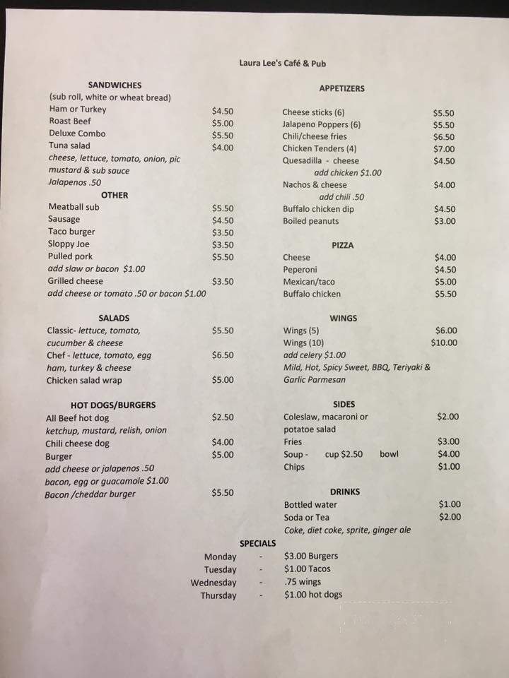 Laura Lee's Cafe & Pub - Zellwood, FL menu_pic