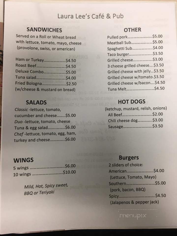 Laura Lee's Cafe & Pub - Zellwood, FL menu_pic