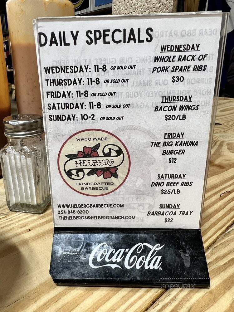 Helberg Barbecue - Waco, TX menu_pic