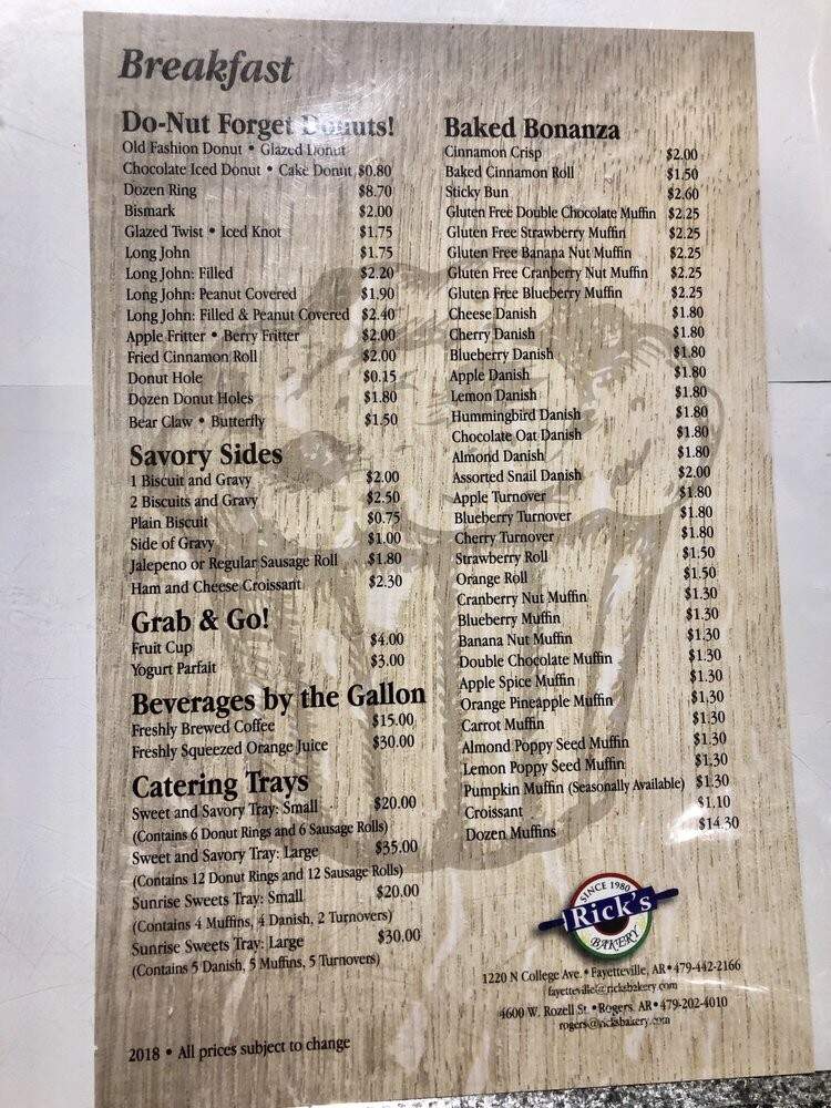 Rick's Bakery - Rogers, AR menu_pic