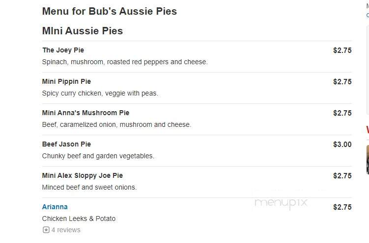 Bub's Aussie Pies - Lake Elmo, MN menu_pic