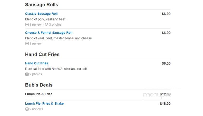 Bub's Aussie Pies - Lake Elmo, MN menu_pic