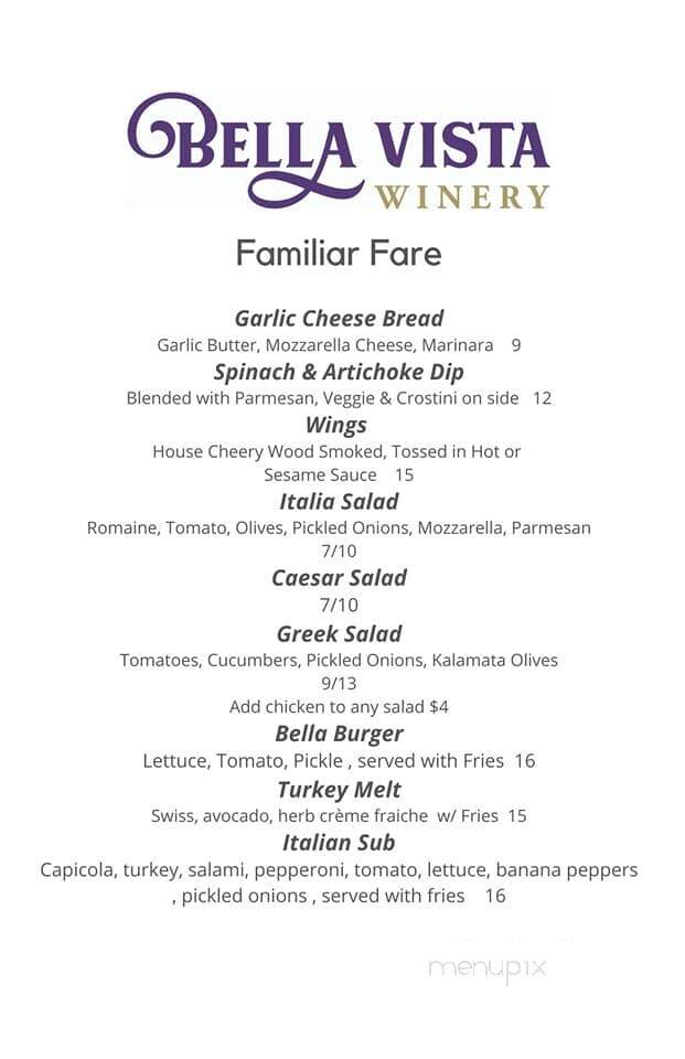 Bella Vista Winery - Maryville, IL menu_pic