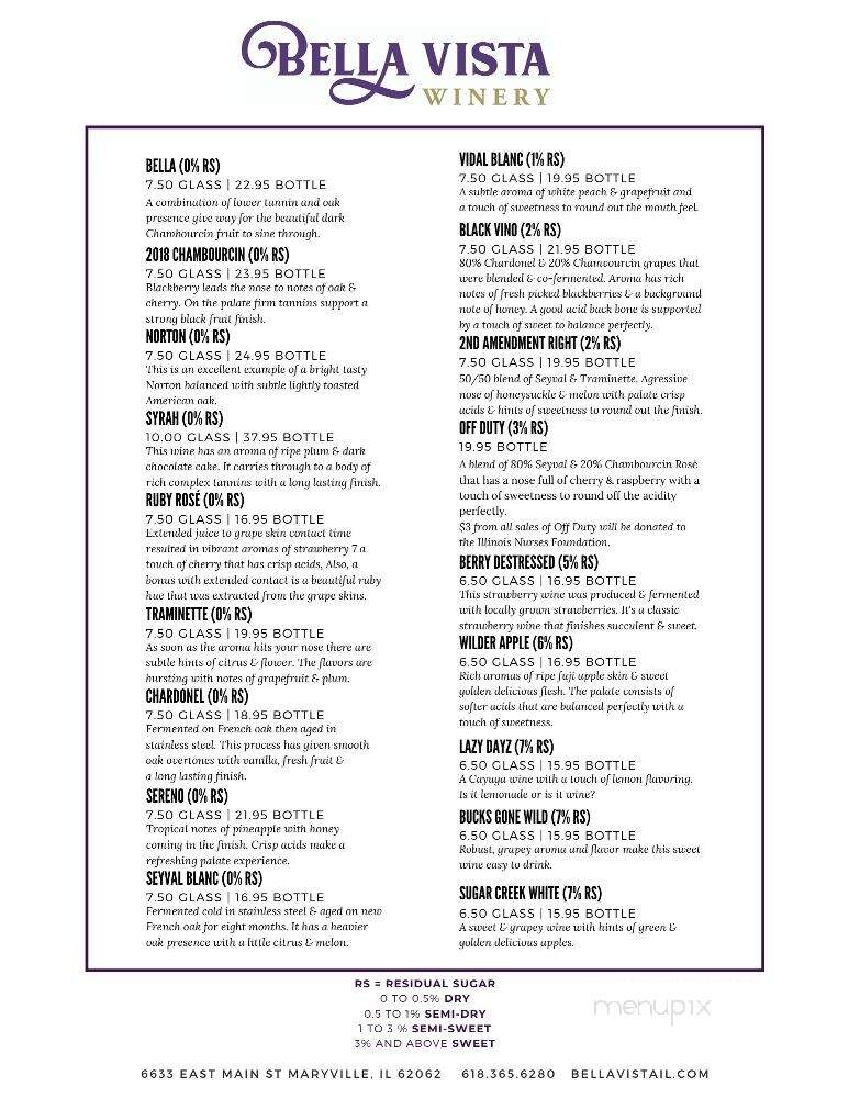 Bella Vista Winery - Maryville, IL menu_pic
