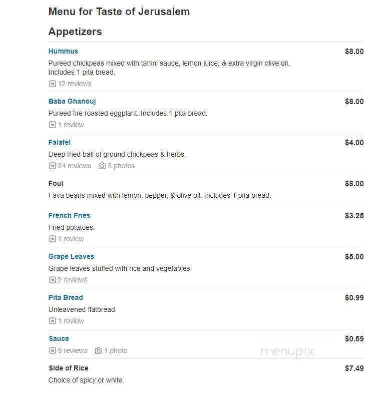 Taste of Jerusalem - Plainfield, IL menu_pic