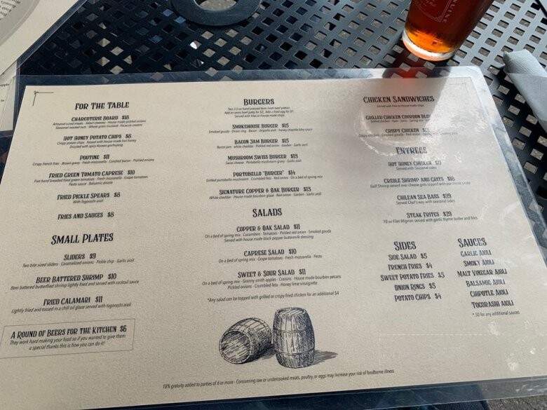 Copper & Oak - Danville, KY menu_pic