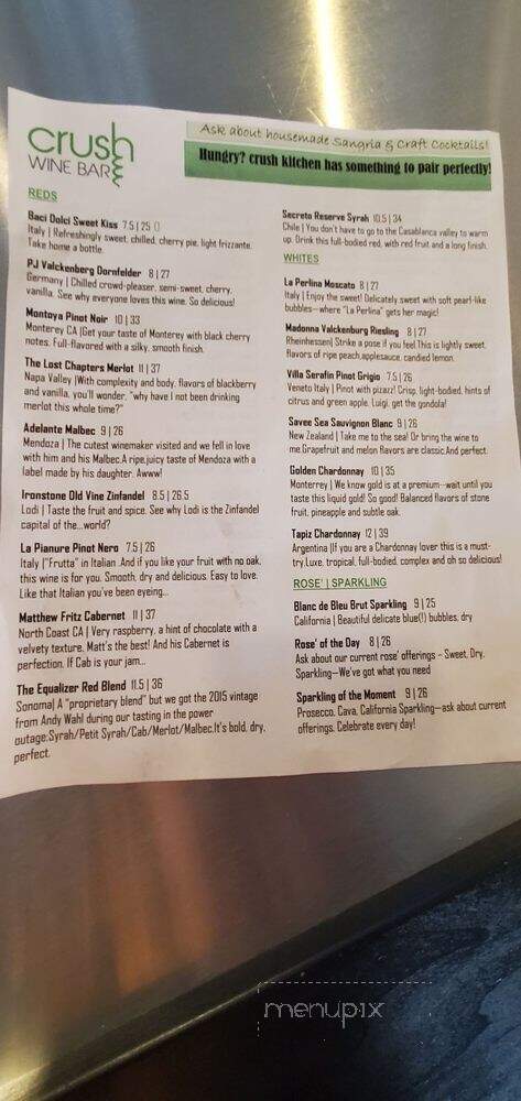 Crush Wine Bar - Muskego, WI menu_pic