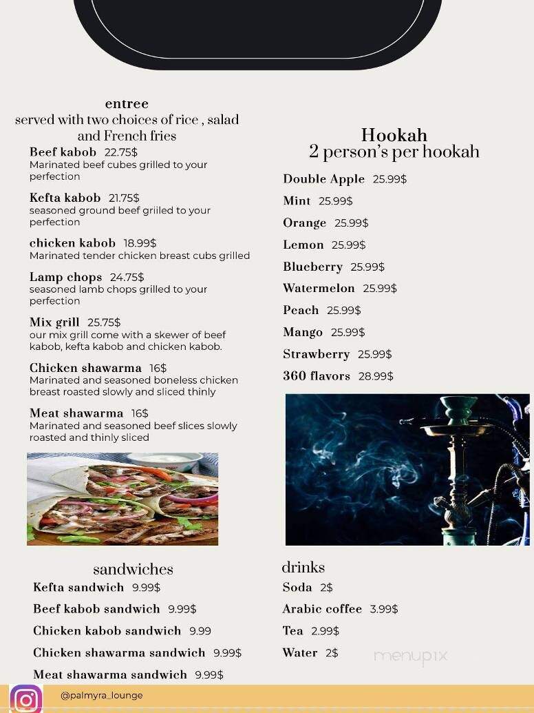 Palmyra Lounge Middle Eastern Restaurant - Wilton Manors, FL menu_pic