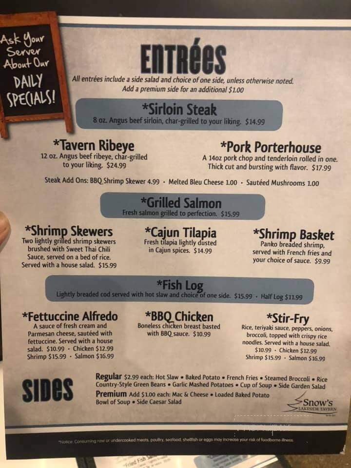 Snow's Lakeside Tavern - Cincinnati, OH menu_pic