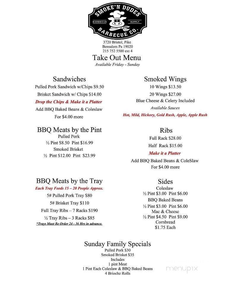 Smoke'N Dudes BBQ Co - Bensalem, PA menu_pic