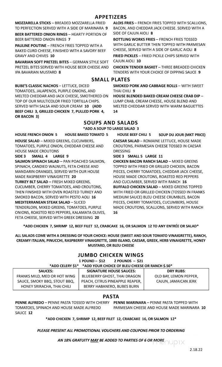 Bubes Brewery - Mount Joy, PA menu_pic