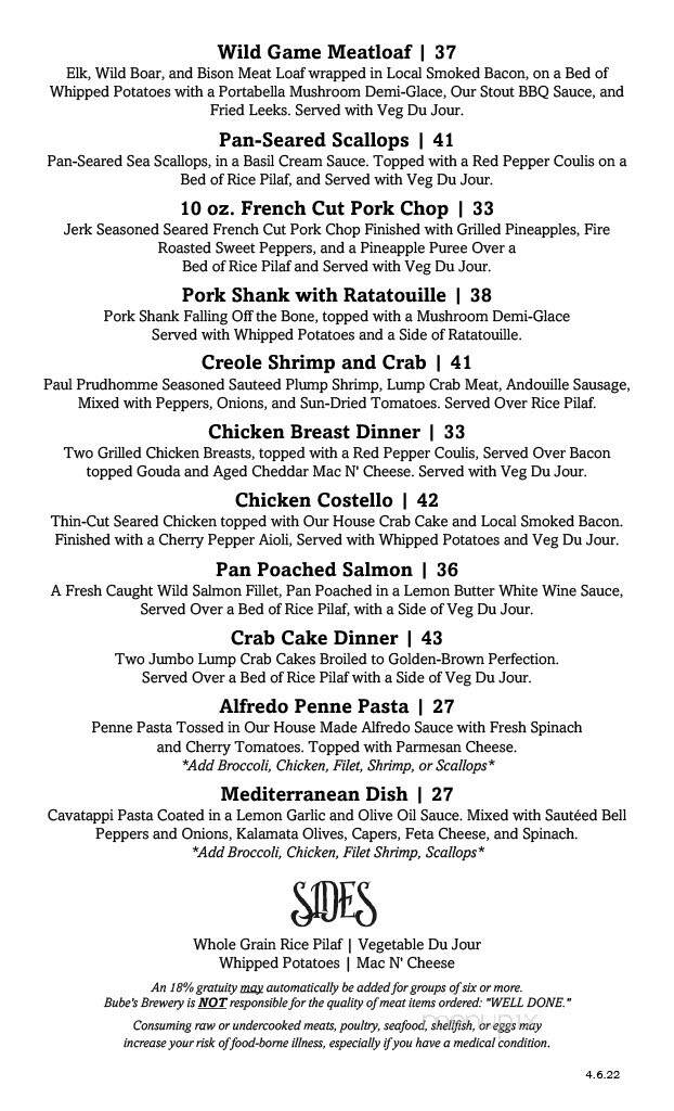 Bubes Brewery - Mount Joy, PA menu_pic