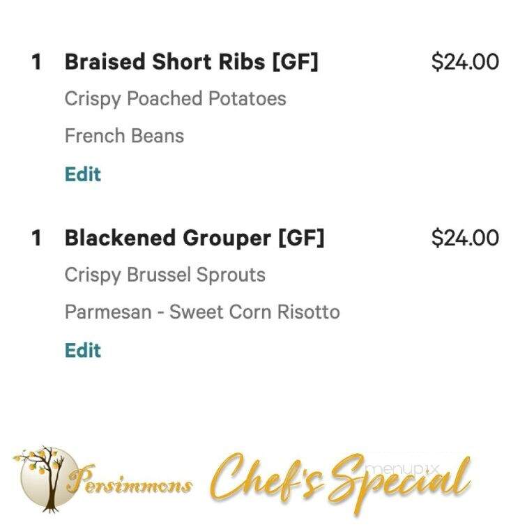 Persimmons Waterfront Restaurant - New Bern, NC menu_pic