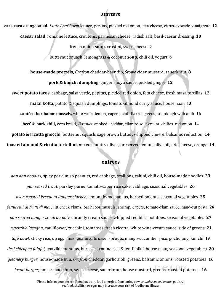 The Gleanery - Putney, VT menu_pic