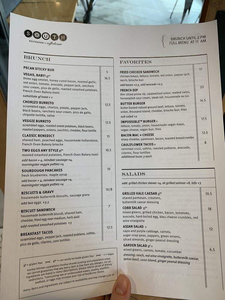 South Restaurant + Coffeehouse - Anchorage, AK menu_pic