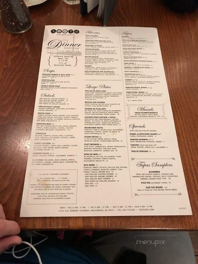 South Restaurant + Coffeehouse - Anchorage, AK menu_pic