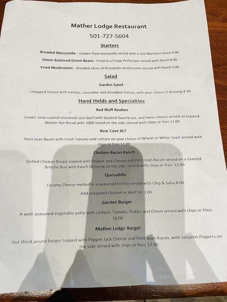 Mather Lodge Restaurant - Morrilton, AR menu_pic