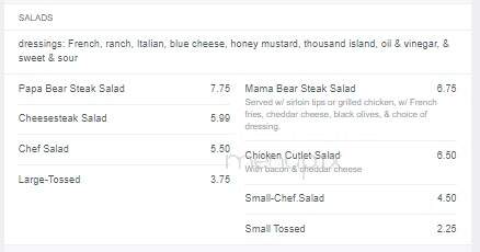 Crippled Bear Inn - Williamsport, PA menu_pic