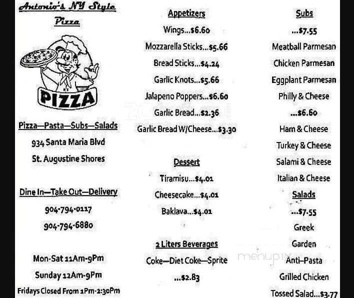 Antonio's New York Style Pizza - St Augustine, FL menu_pic
