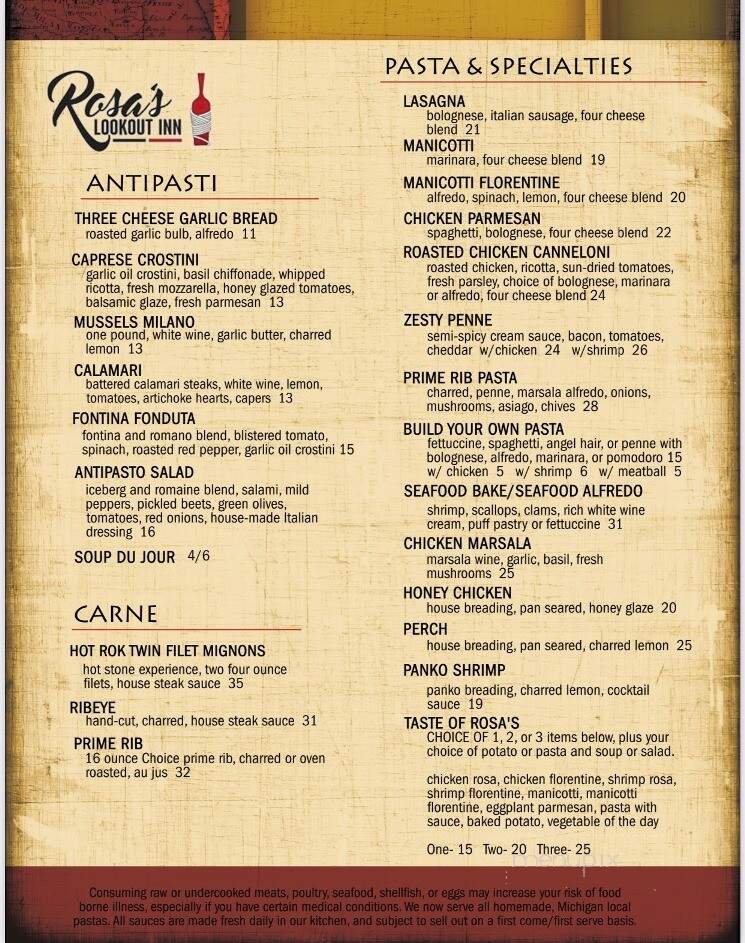 Rosa's Lookout Inn - Spruce, MI menu_pic