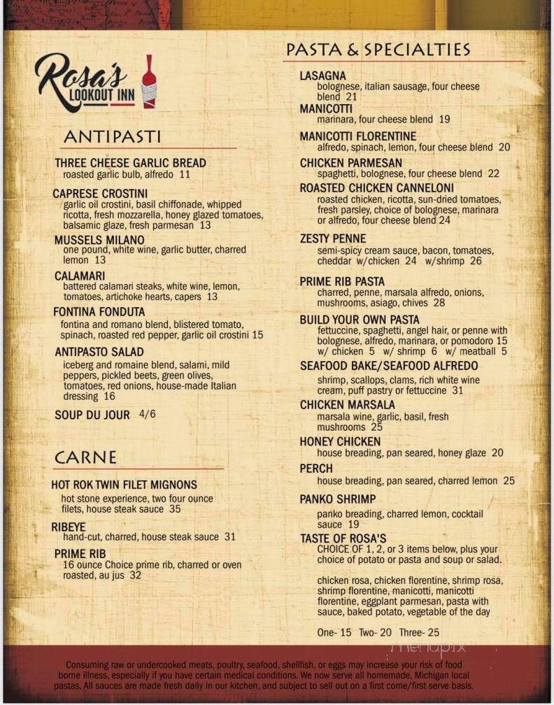 Rosa's Lookout Inn - Spruce, MI menu_pic
