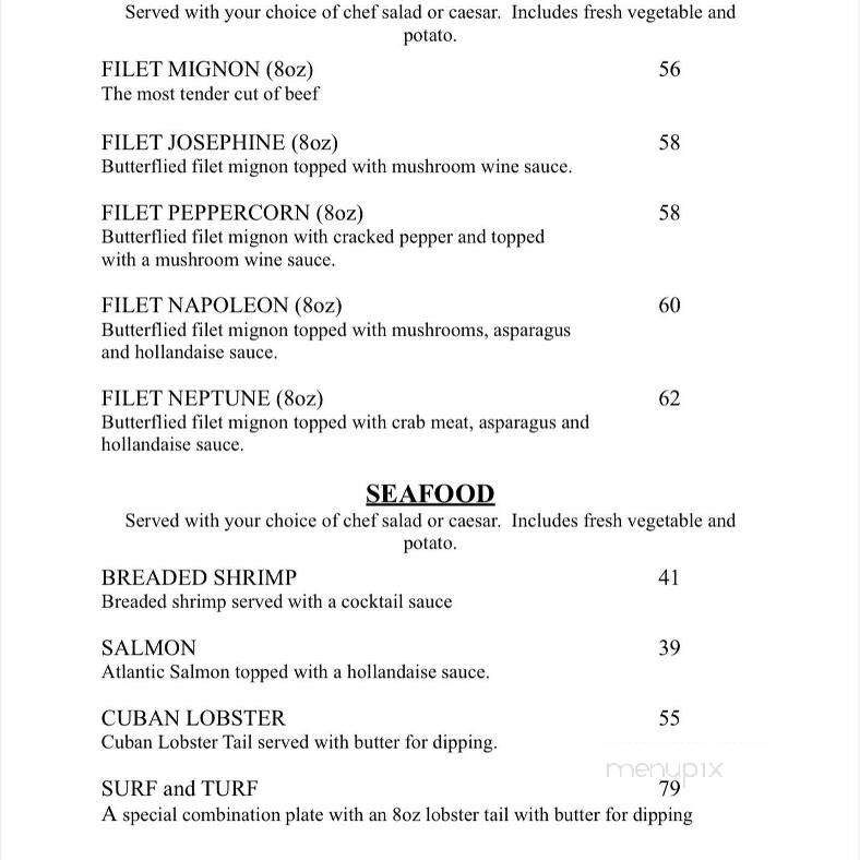 Napoleon's Steak & Seafood House - Burlington, ON menu_pic