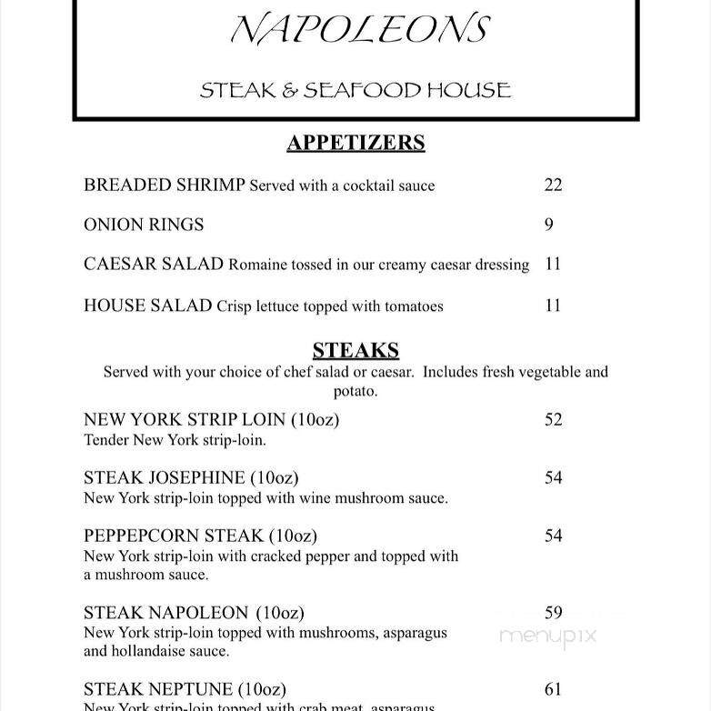 Napoleon's Steak & Seafood House - Burlington, ON menu_pic