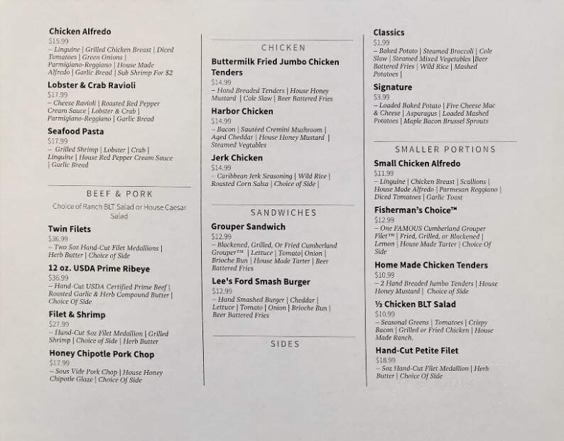 Harbor Restaurant - Nancy, KY menu_pic